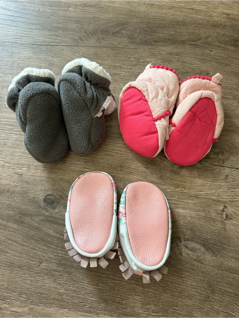 3-Pair Baby Bootie Bundle - Pink, Gray, Floral